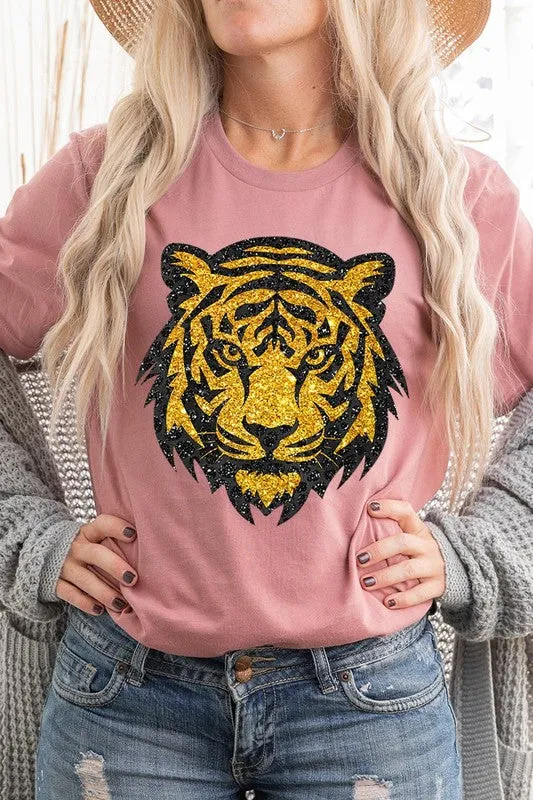 Tiger Head Gold Graphic T Shirts