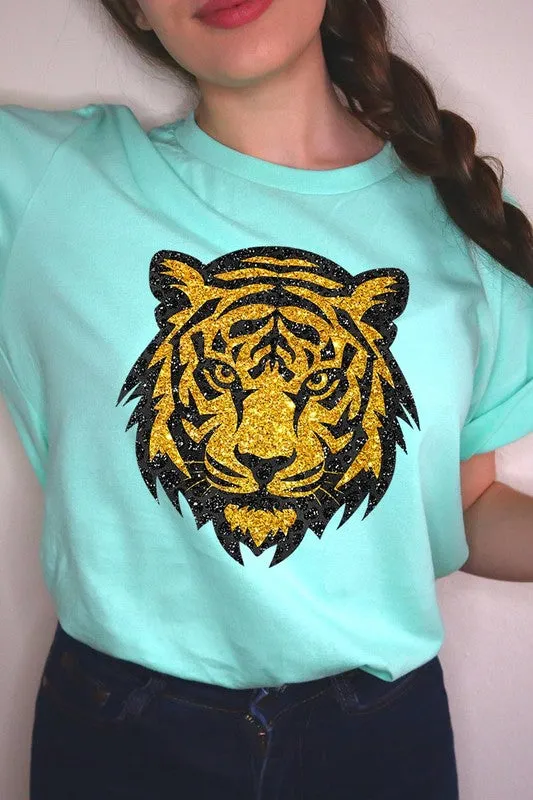 Tiger Head Gold Graphic T Shirts