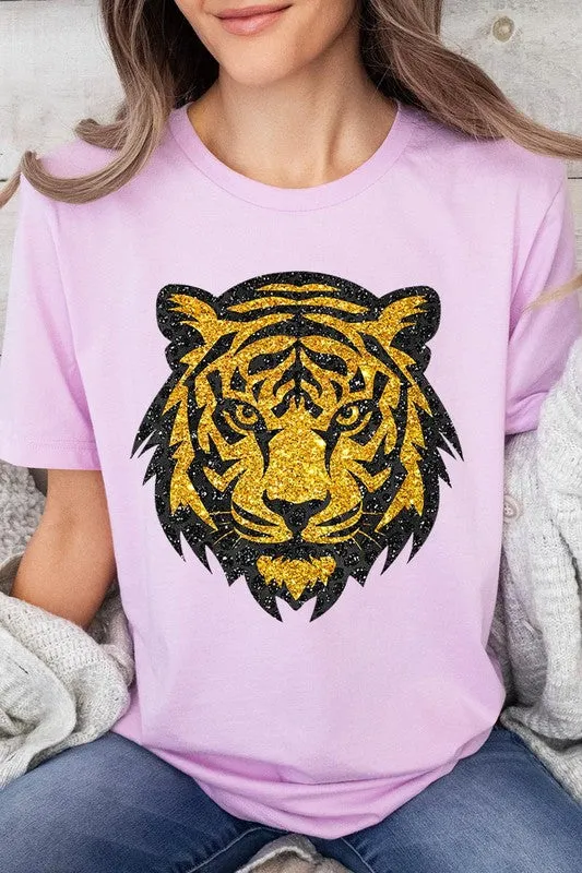 Tiger Head Gold Graphic T Shirts