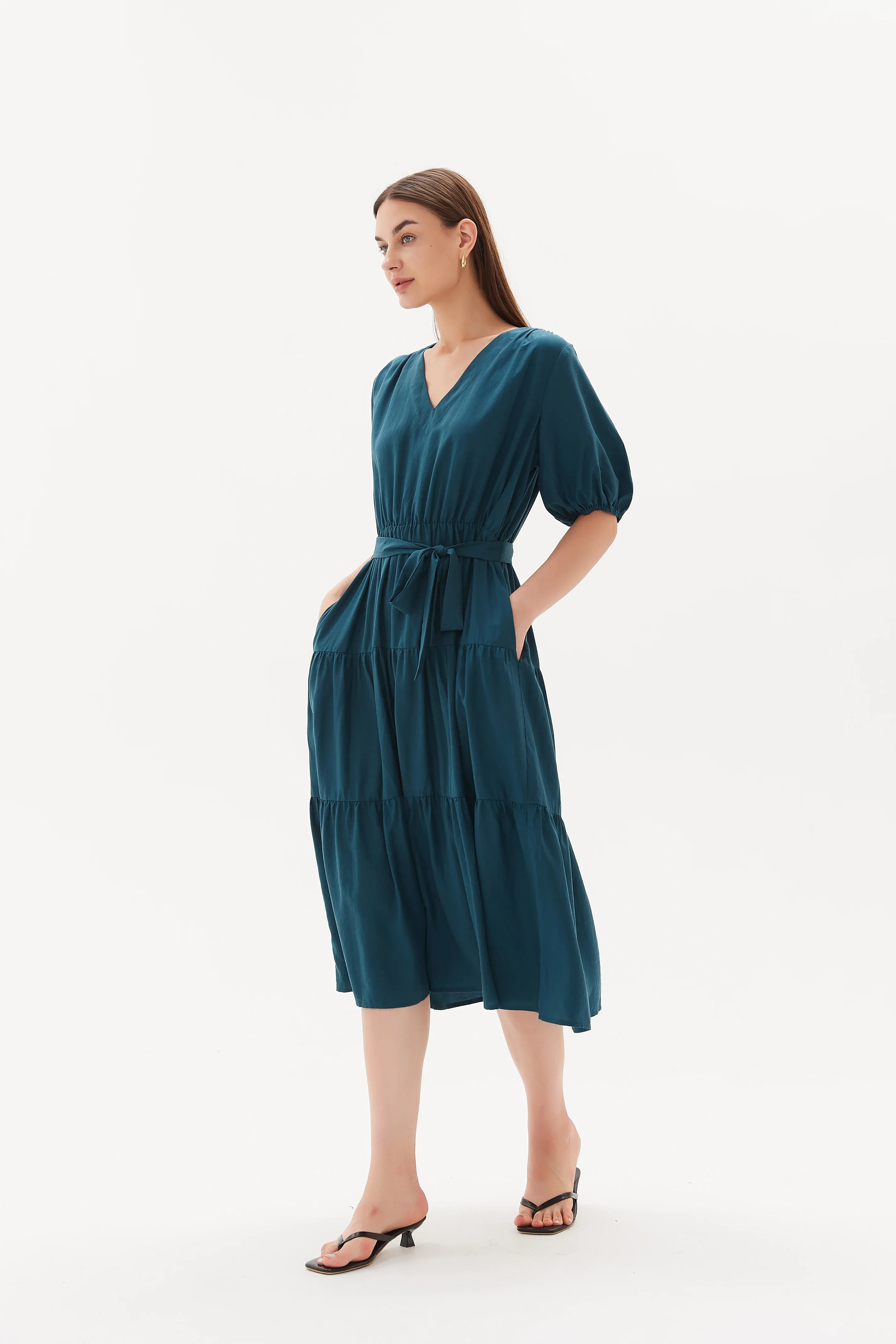 TIRELLI - Soft Tiered Dress - Soft Teal