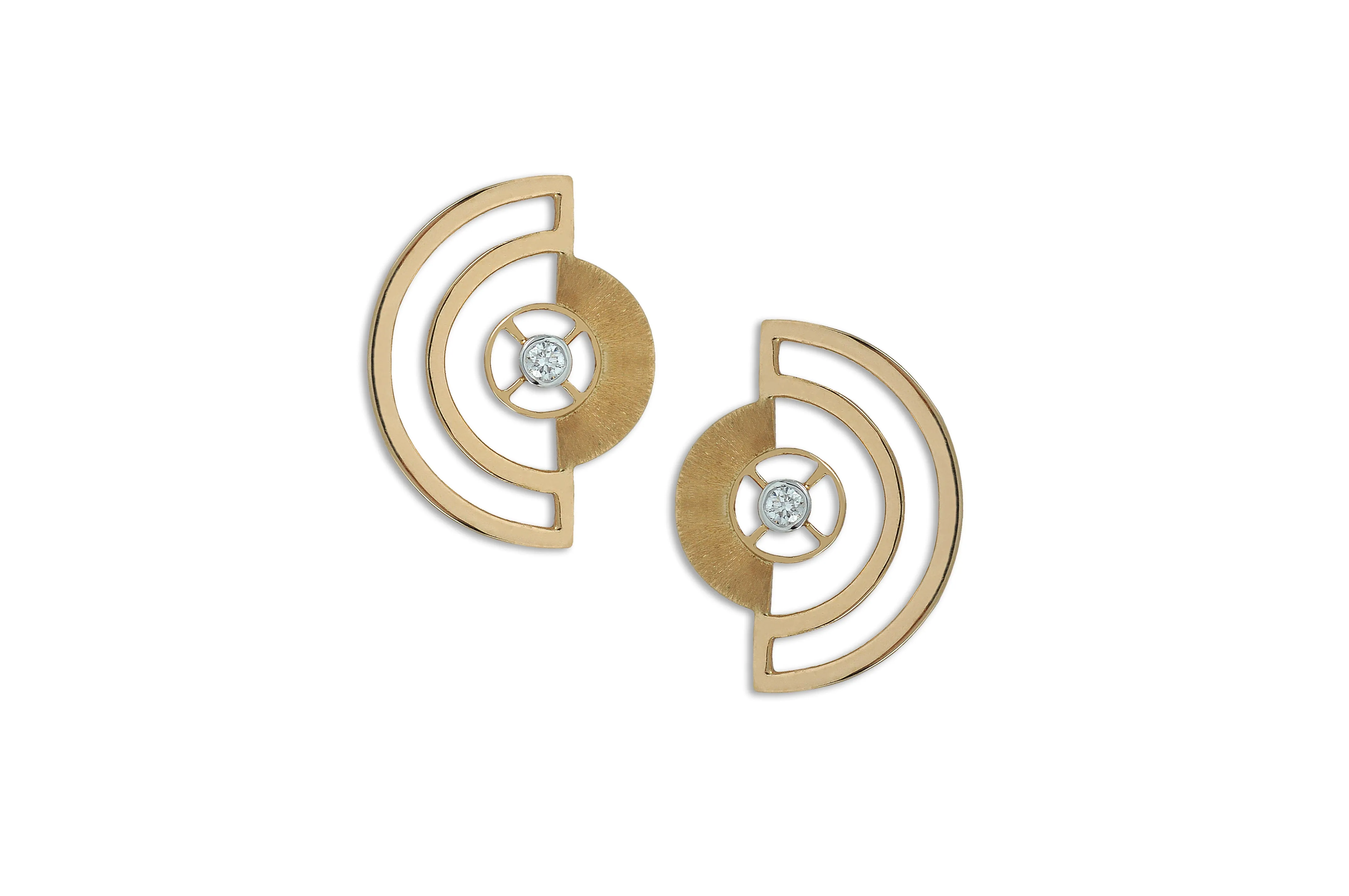 Twist Reflection Brushed Gold Diamond Stud Jacket Earrings